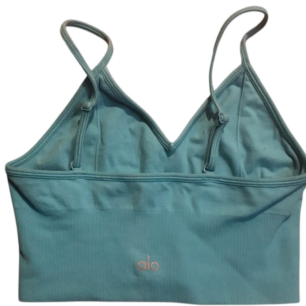ALO YOGA  Define Luxe V Neck Bra size M Aqua Blue Gym Run Workout